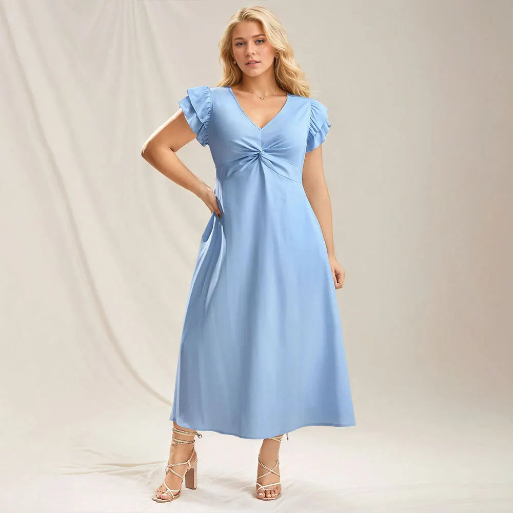Plus Size Sky Blue Twist Front Midi Dress