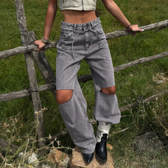 High Waist Ripped Straight‑leg Jeans