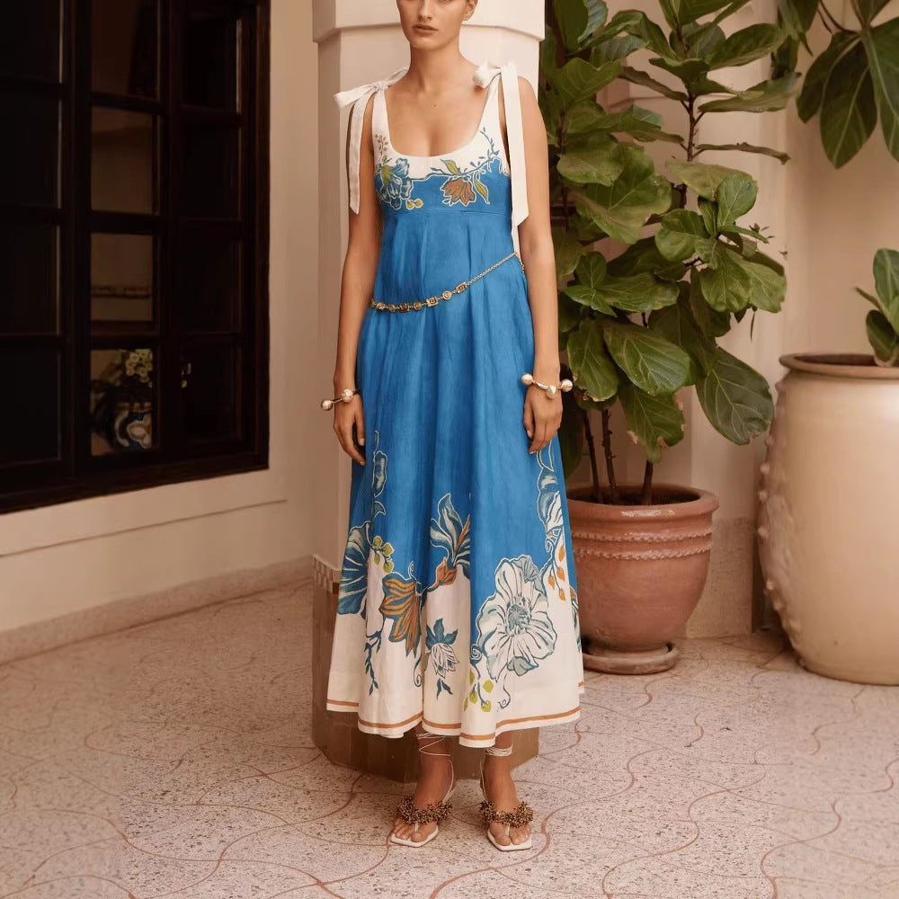 Floral Print Tie Shoulder Maxi Dress