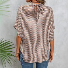 Houndstooth Plaid Round Neck Short Sleeve Loose Casual T-Shirt