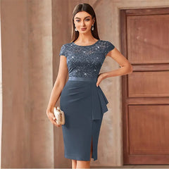 Burgundy Lace & Sequin Bodycon Evening Dress