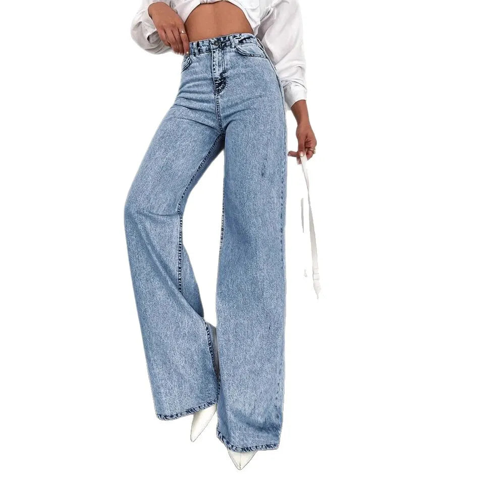 Acid Wash High Waist Wide Leg Denim Jeans