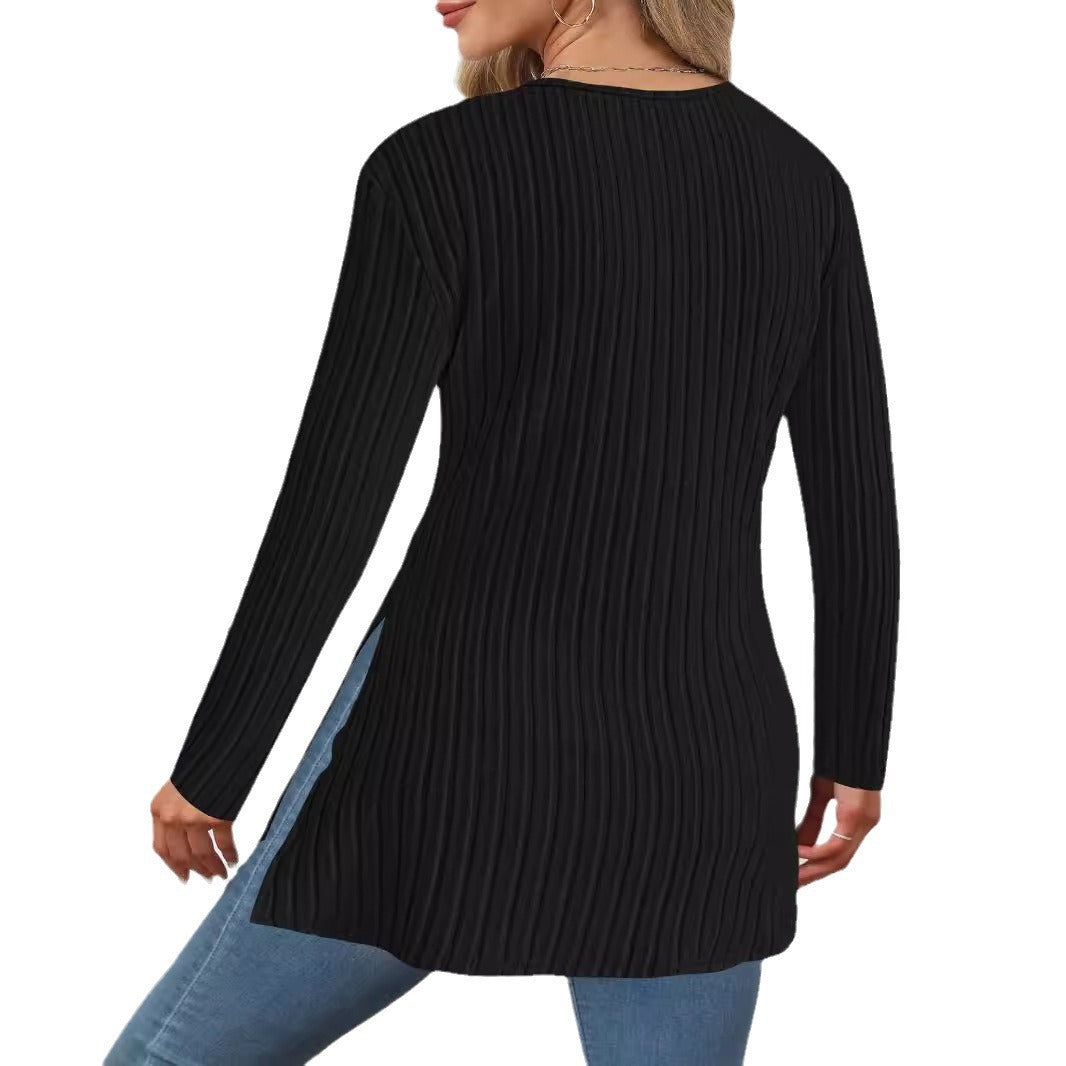 Long Sleeve Asymmetrical Slit Sweater Top