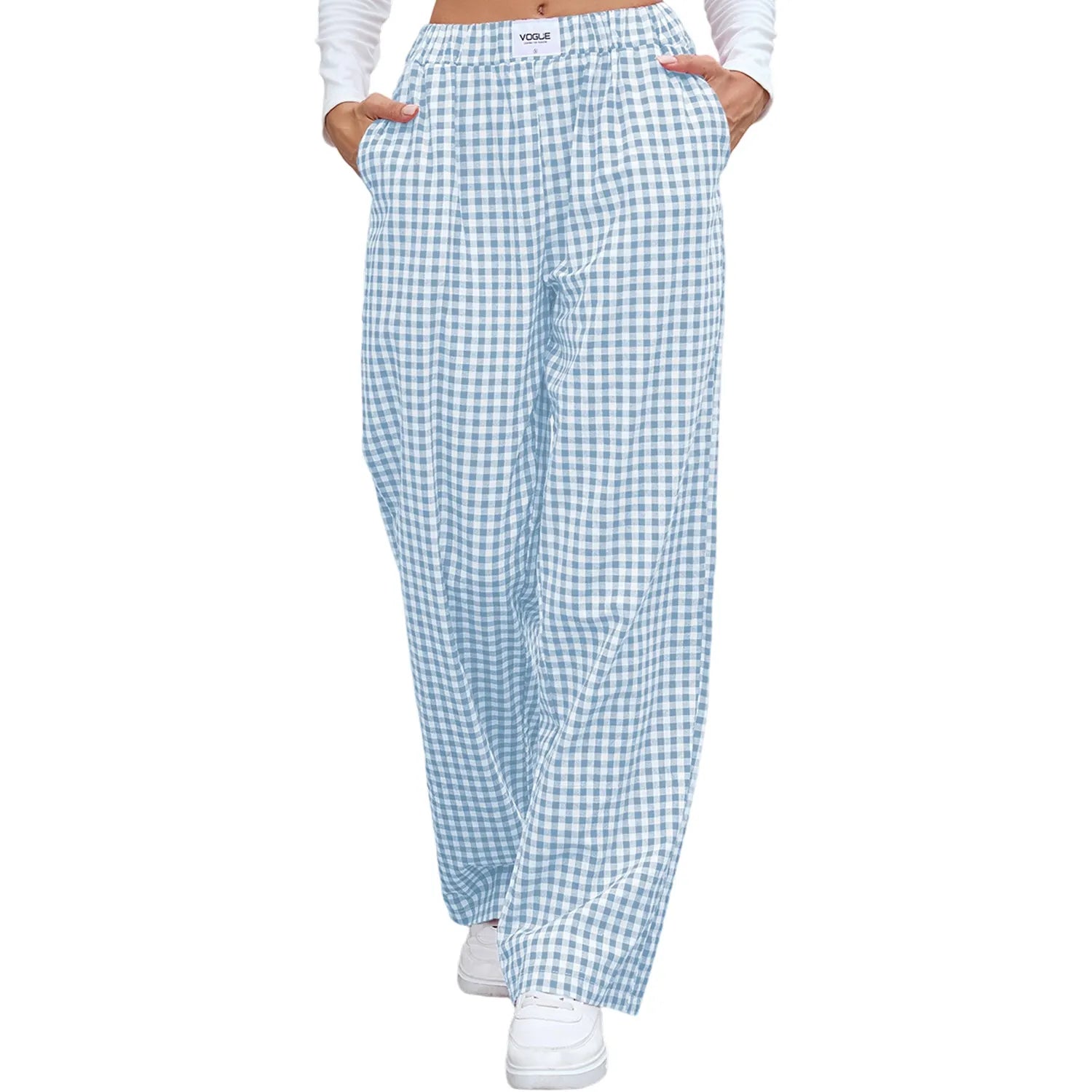 Gingham High Waist Wide Leg Pants