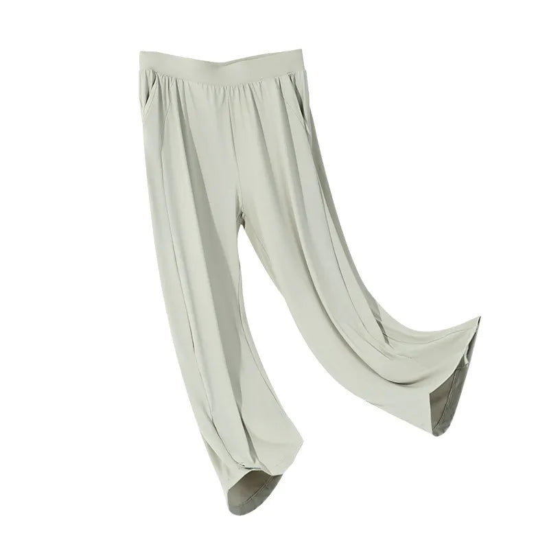 Matching Flowy Linen Pants Elastic High Waist Straight Loose Long Casual Daily Outfit Pants