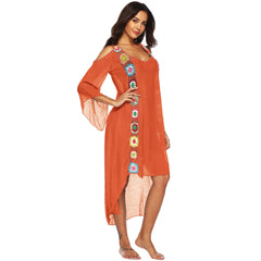 Colorful Crochet Irregular Cold Shoulder Cover-Up Dress