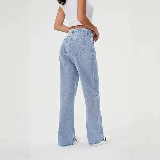 High‑Waist Light Wash Wide Leg Jeans