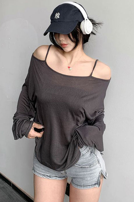 Casual Off Shoulder Long Sleeve Tunic Shirt Top Blouse