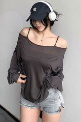 Casual Off Shoulder Long Sleeve Tunic Shirt Top Blouse