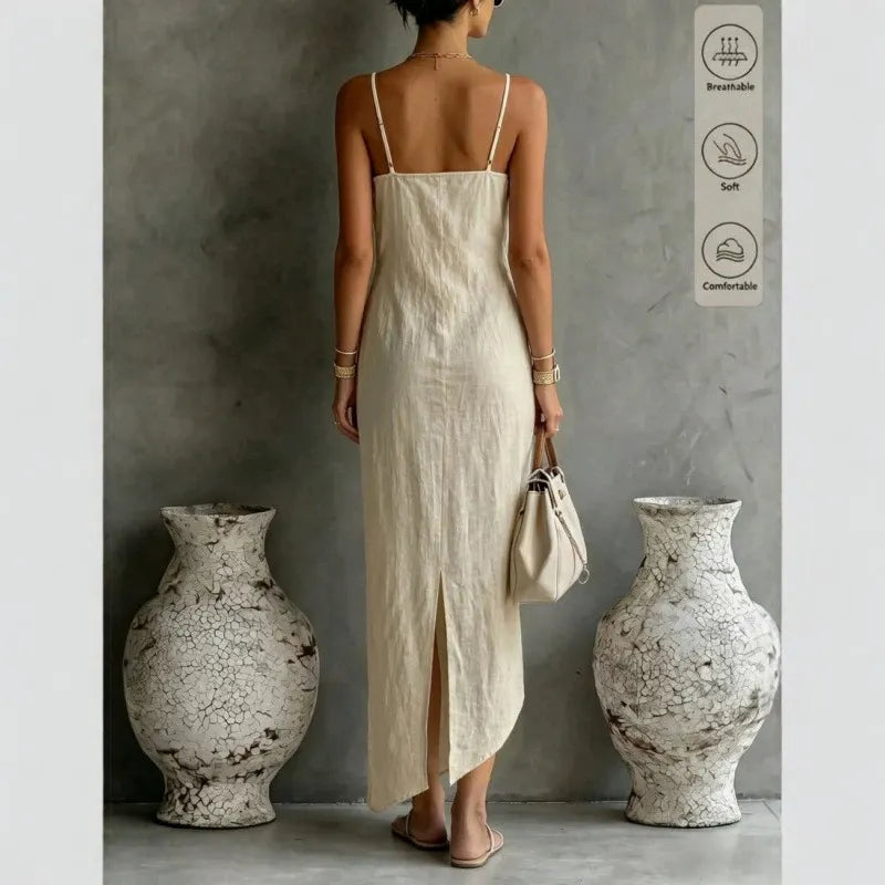 Square Neck Asymmetric Hem Sleeveless Slip Maxi Dress