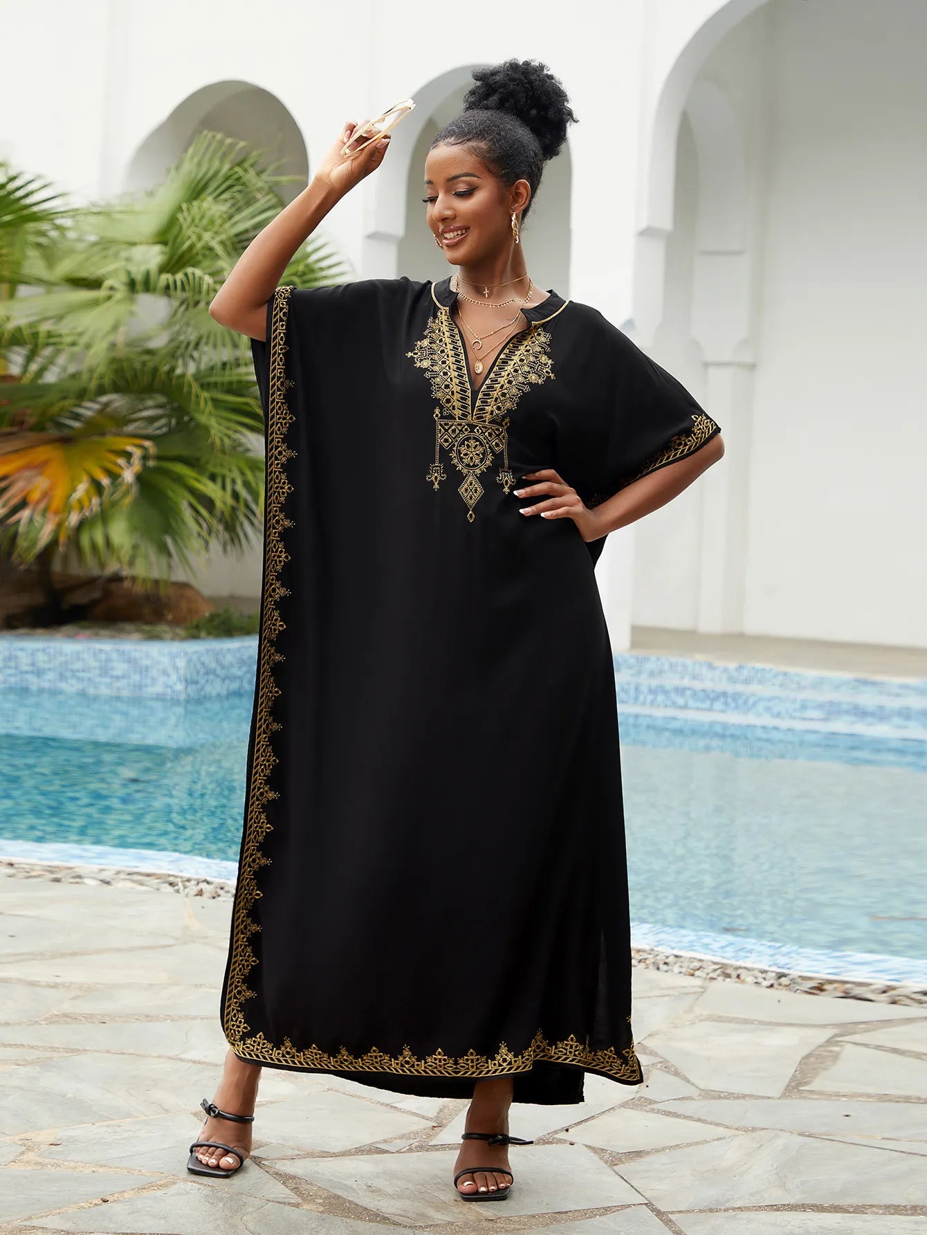 Embroidered Kaftan Maxi Dress