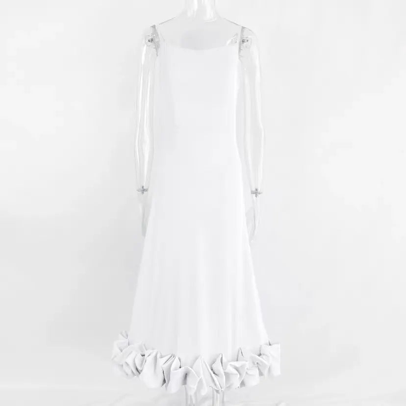 Solid U-Neck Sleeveless High Waist Pleated Flare Midi Dress