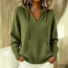 Casual Loose V-Neck Drawstring Pullover Sweater