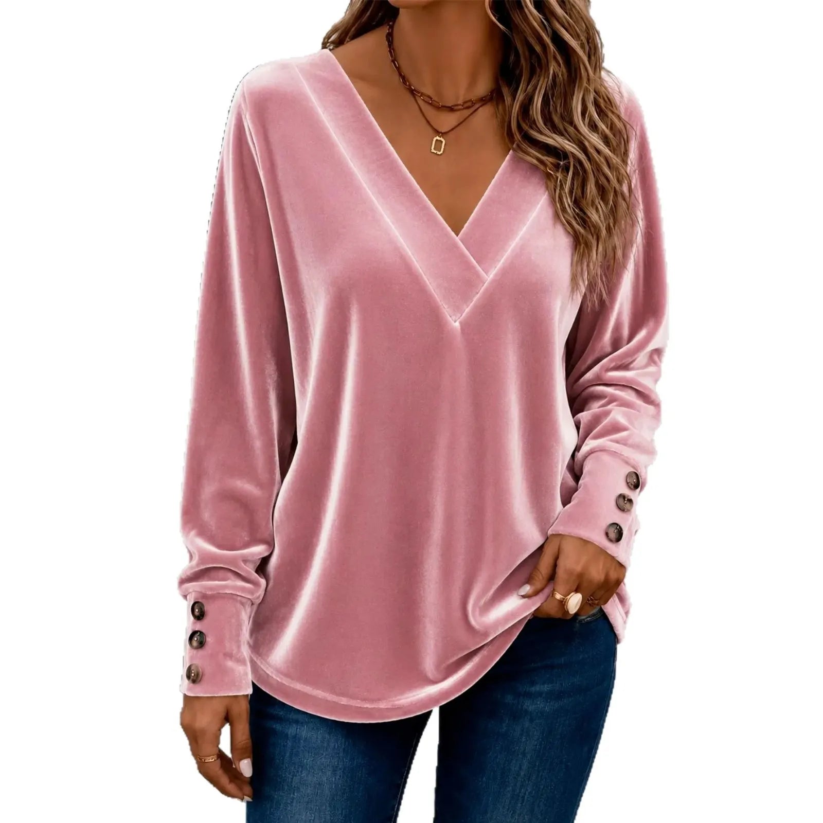 V Neck Velvet Long Sleeve Casual Top