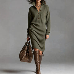Collared Henley Button Front Loose Sweater Dress