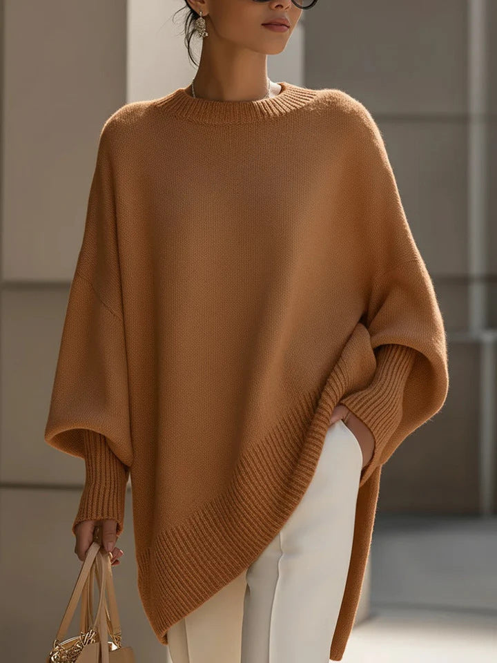 Oversized Batwing Sleeve Side Slit Knit Sweater