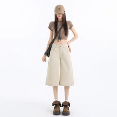 High Waist Straight Cropped Denim Pants