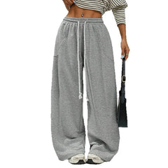 Mid Waist Solid Color Drawstring Wide Leg Sweatpants