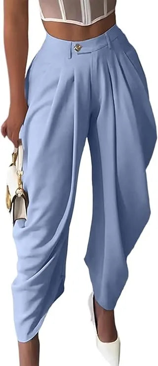 High Waist Pleated Draped Irregular Wide Leg Suit Pants
