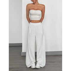 Elastic Waist Solid Straight Wide Leg Casual Sweatpants