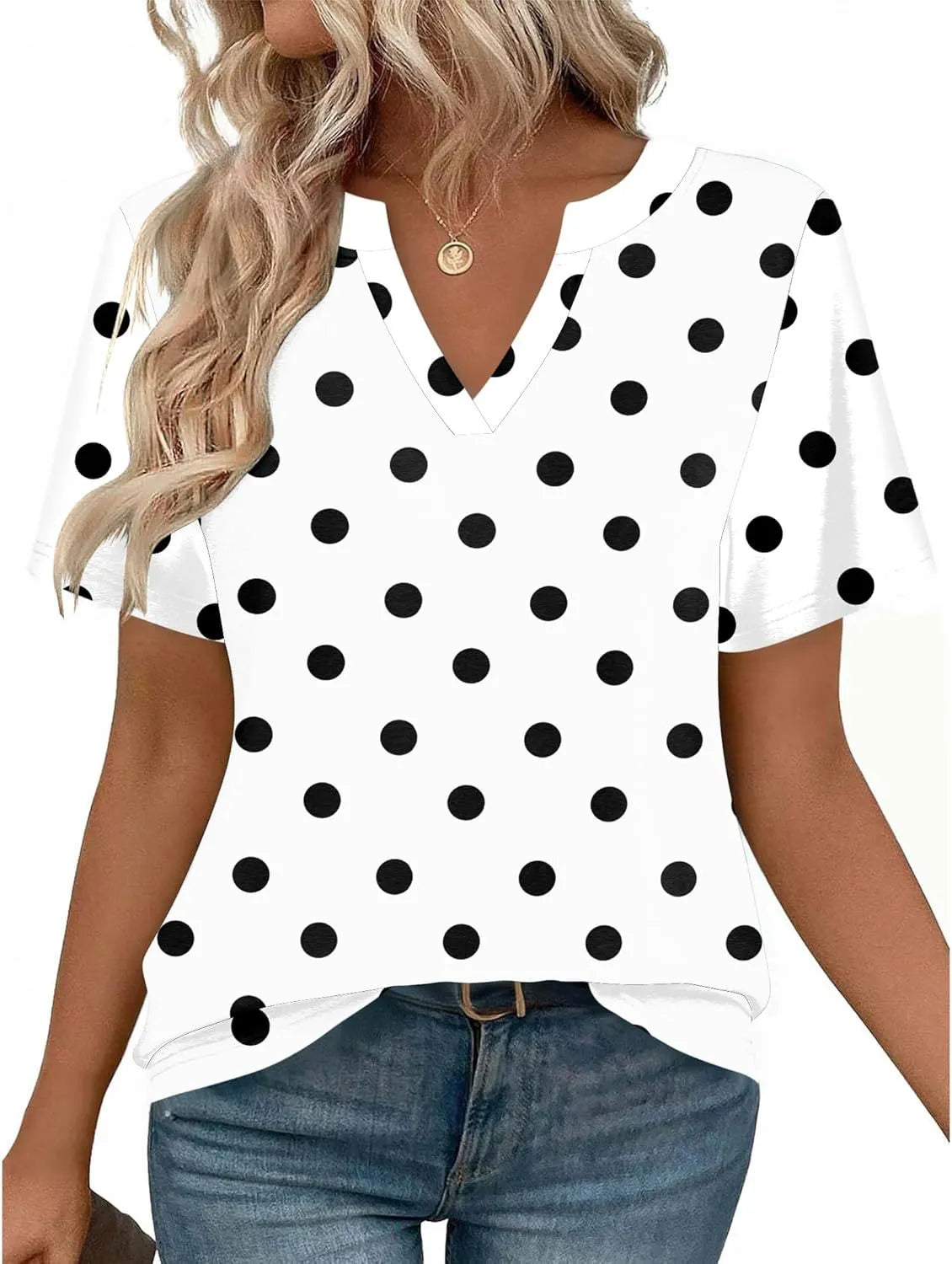 Color Block Vertical Stripe Split V Neck Short Sleeve Polyester Pullover Top