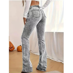 Acid Wash Grey Low Rise Flare Denim Pants