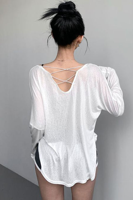Casual Long Sleeve Slash Neck Top Tee