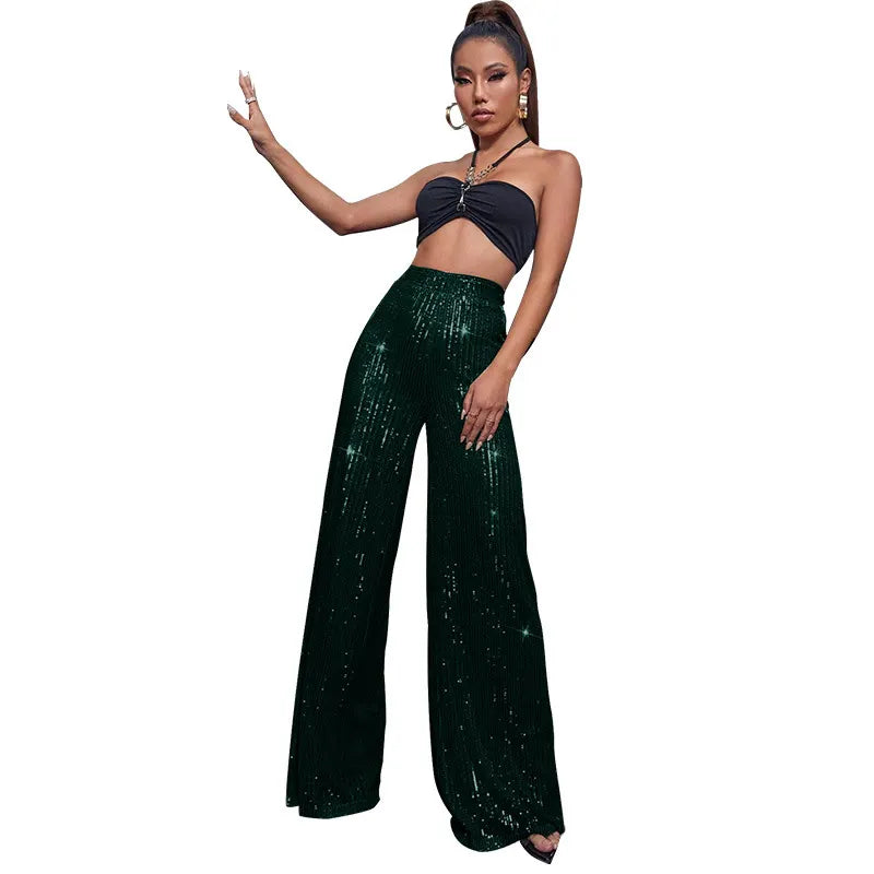 Sequin Stripe High Waist Wide Leg Pants