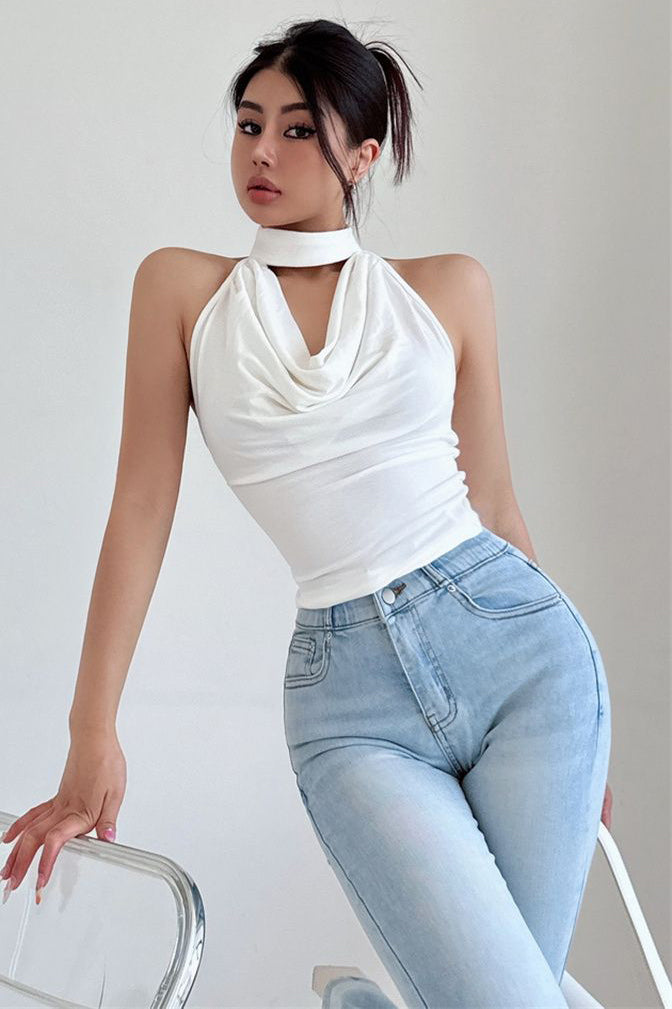 Halter Backless Ruffle Vest Tank Top