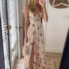 Floral Print Corset Style Sleeveless Maxi Dress