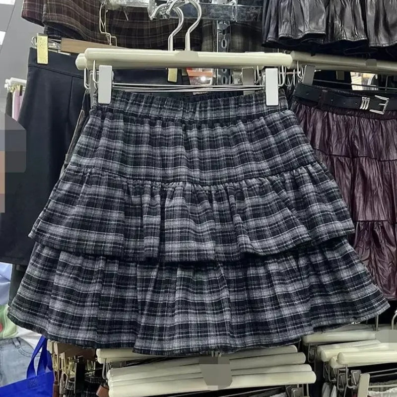 Plaid Tiered Ruffle Mini Skirt