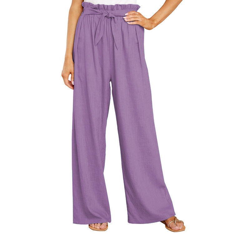 Light Blue Paperbag Waist Wide Leg Pants