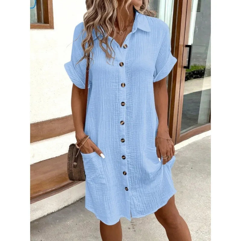 Button Front Pocket Shirt Midi Dress