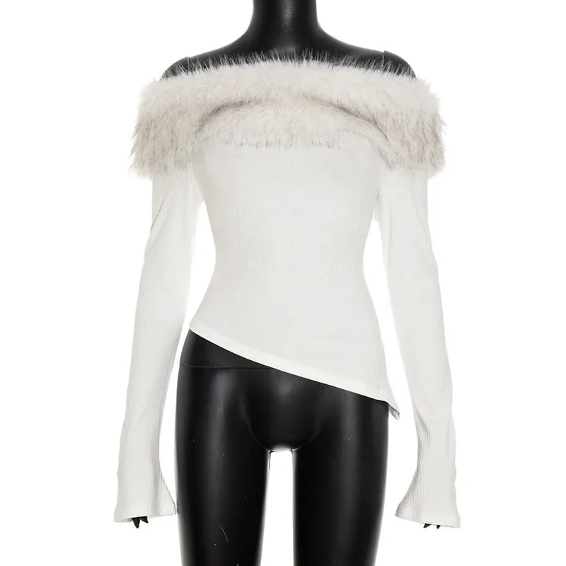 Faux Fur Off Shoulder Crop Top