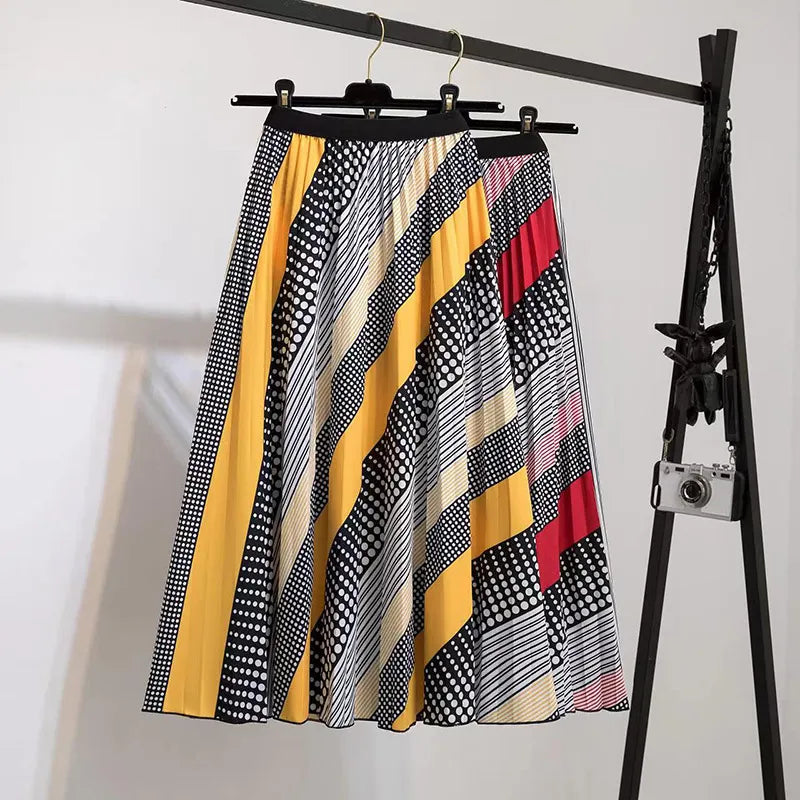 Printed Pleated Midi Skirt