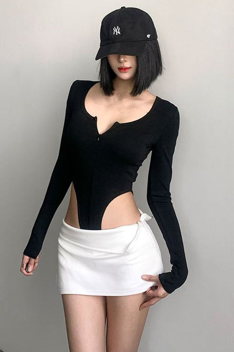 Zip Long Sleeve Bodycon Bodysuit Swimsuit