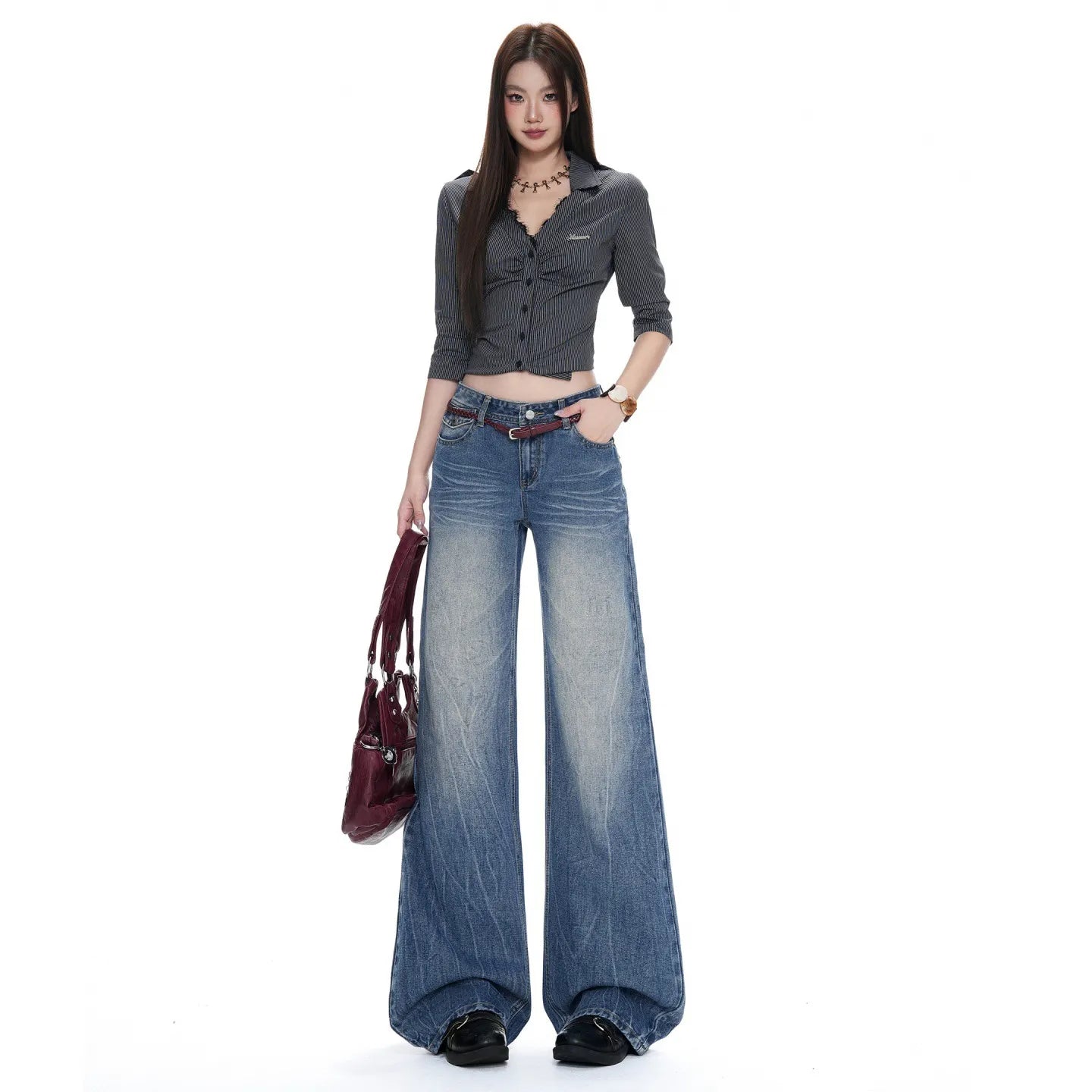 Low Waist Retro Washed Straight Jeans