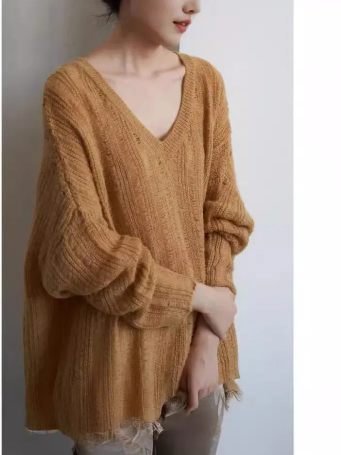 Oversized V‑Neck Loose Knit Sweater