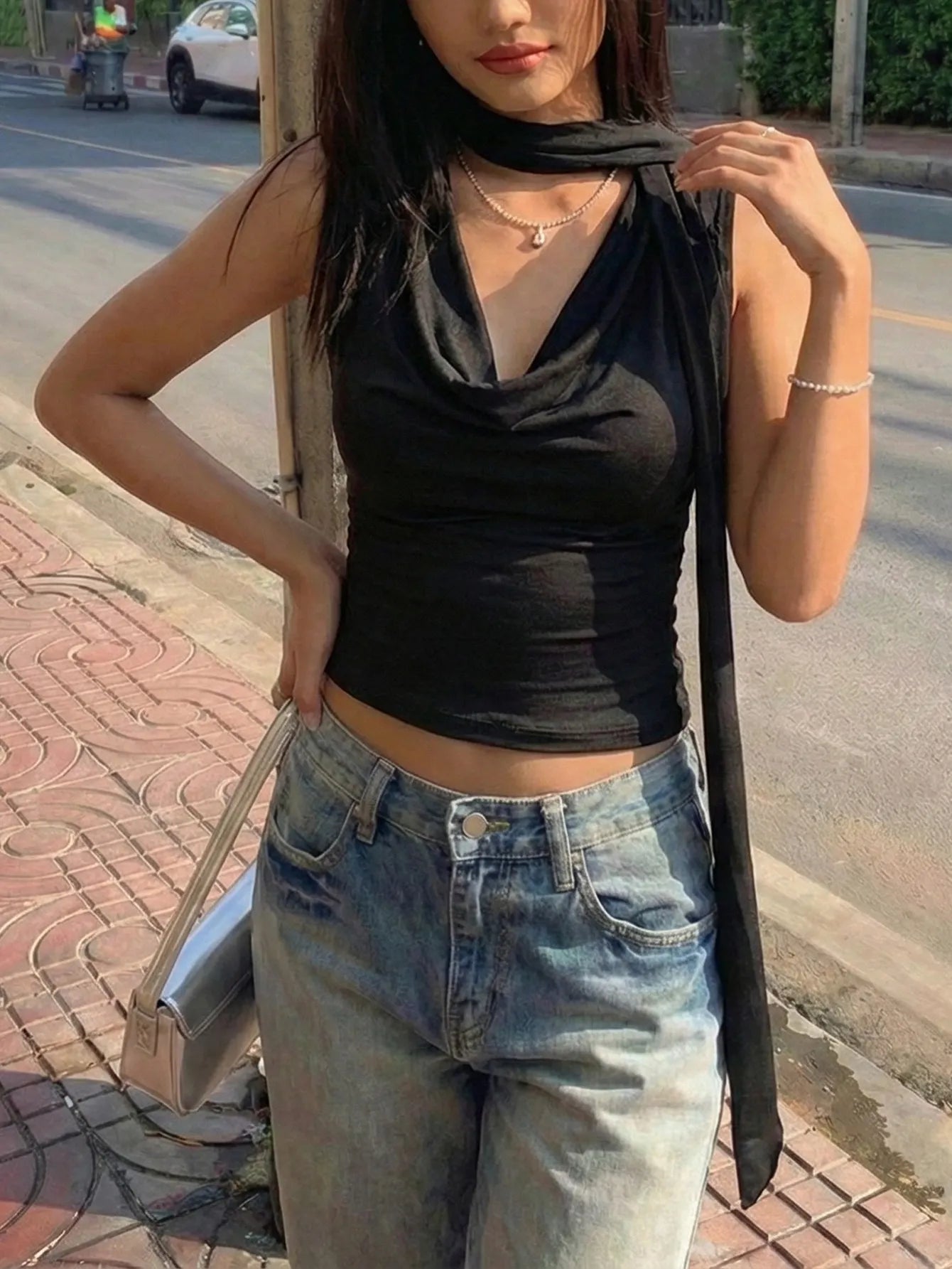 Black Cowl Neck Sleeveless Cami Top