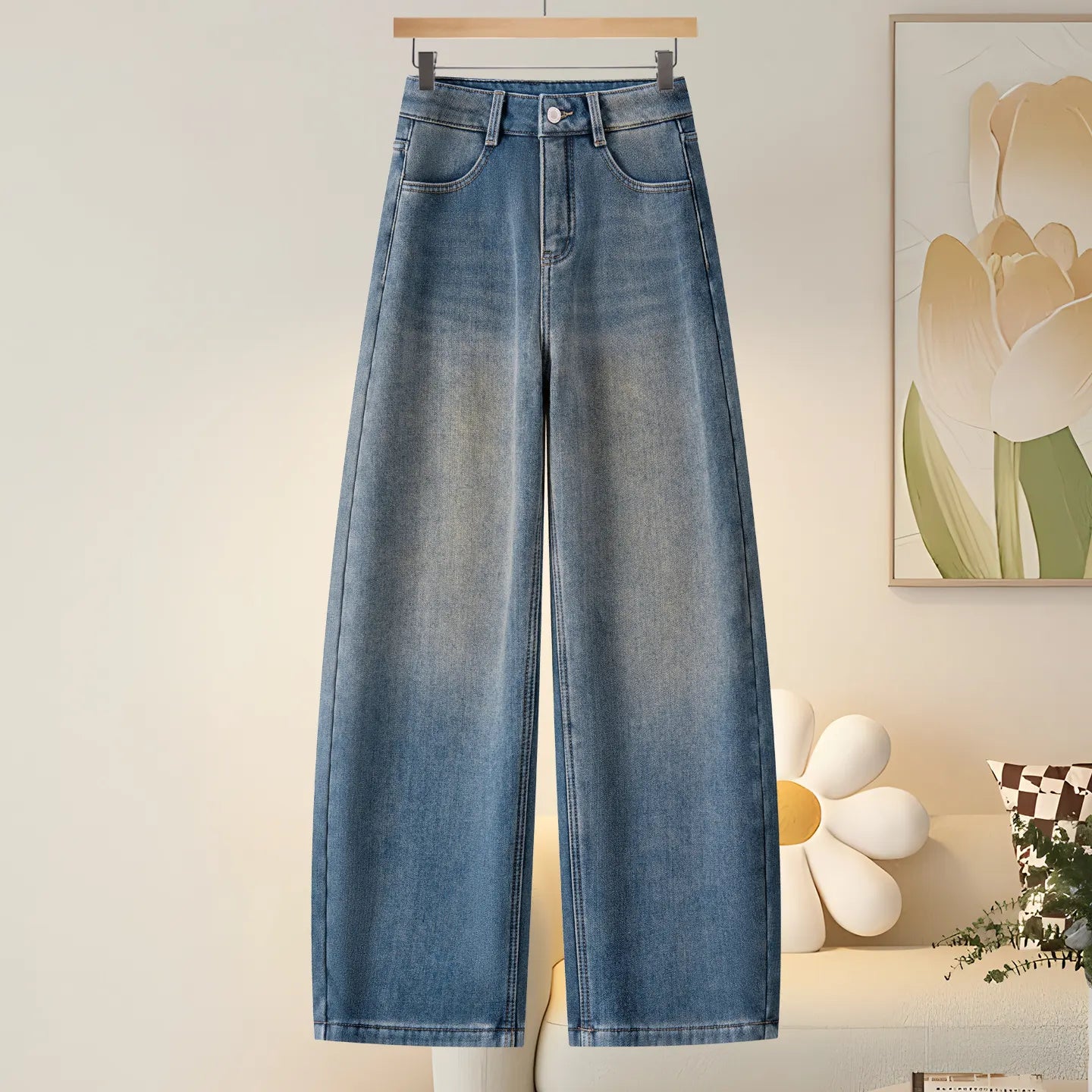 High Waist Washed Wide Leg Jeans