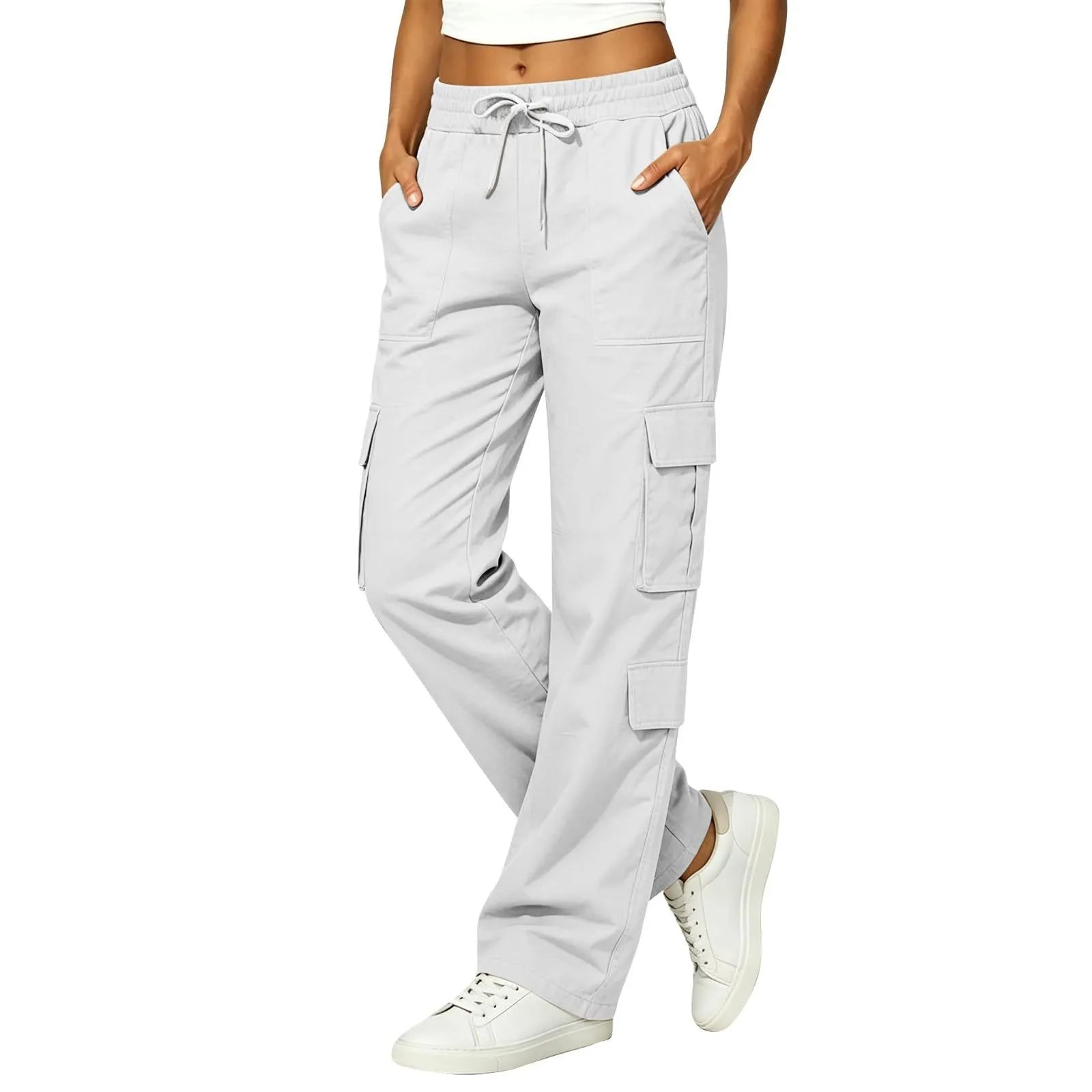 Mid Waist Straight Leg Cargo Pants