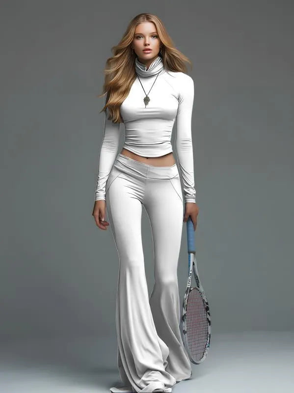 Fitted Turtleneck & Flared Pants Set