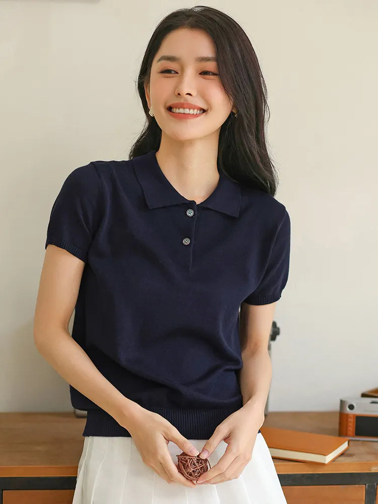 Preppy Style Crew Neck Knitted Top