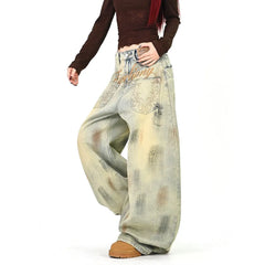 Mid‑Waist Vintage Washed Loose Wide Leg Jeans