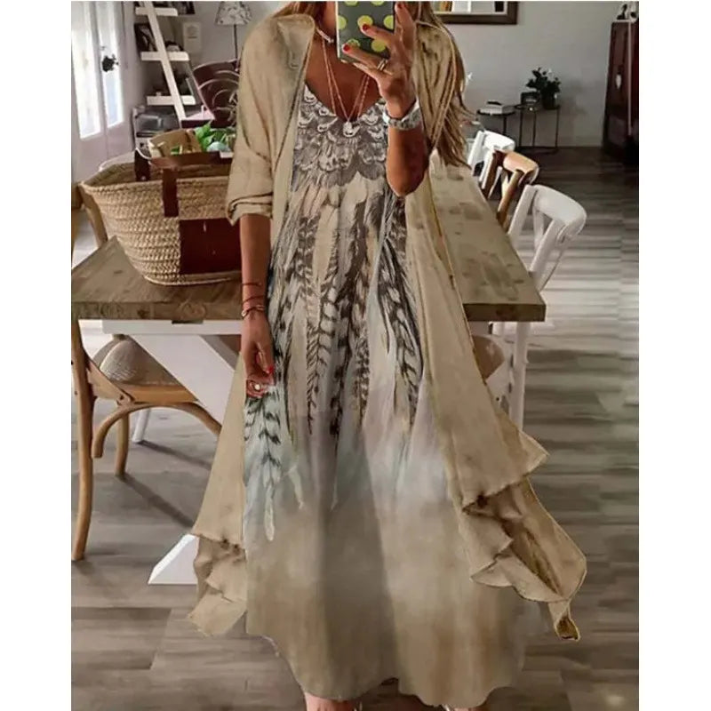 Printed V Neck Cami Long Dress