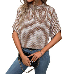 Houndstooth Plaid Round Neck Short Sleeve Loose Casual T-Shirt