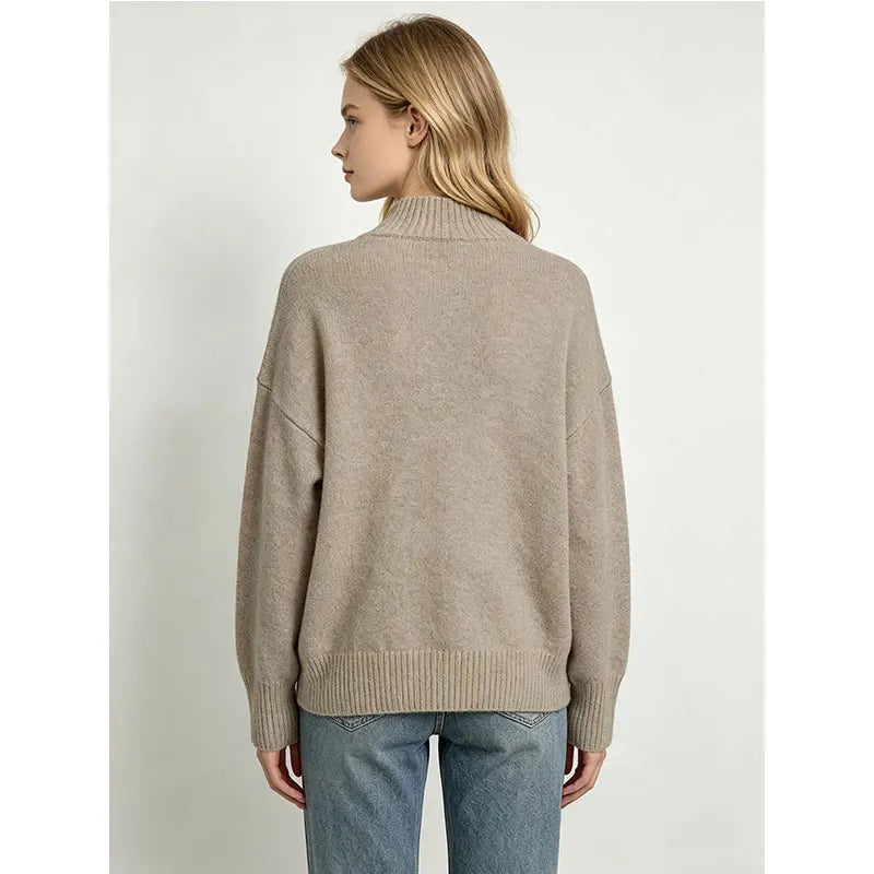 Semi Turtleneck Solid Color Knit Pullover Sweater