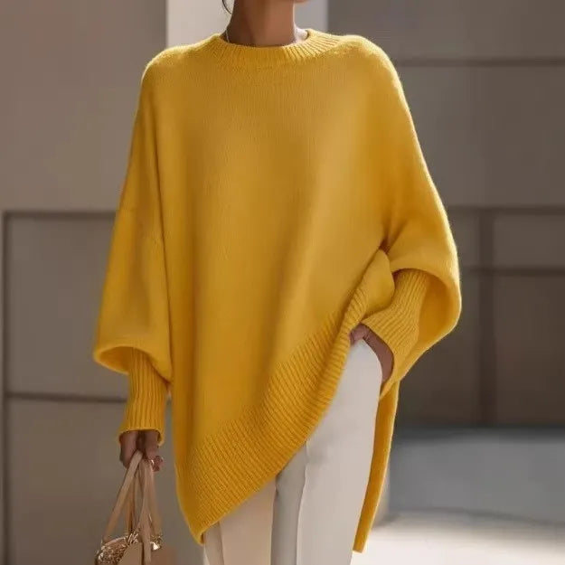 Oversized Batwing Sleeve Side Slit Knit Sweater