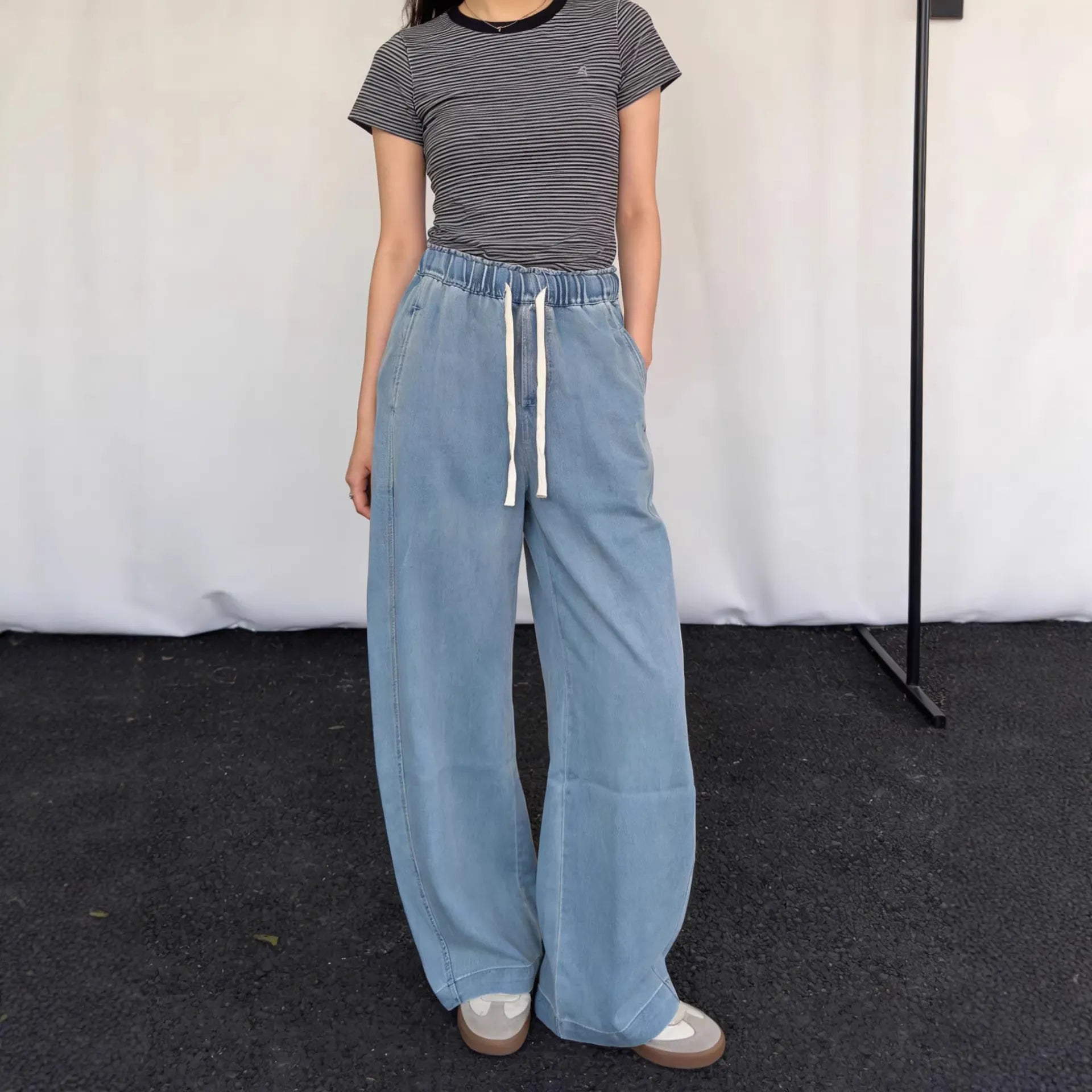 High Waist Drawstring Straight Leg Tencel Jeans