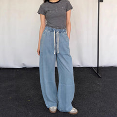 High Waist Drawstring Straight Leg Tencel Jeans